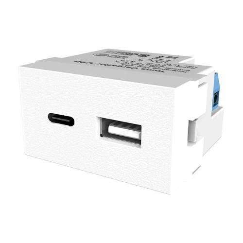 MODULO PLATINUM CARGADOR USB + USB-C 3A DOBLE BLANCO