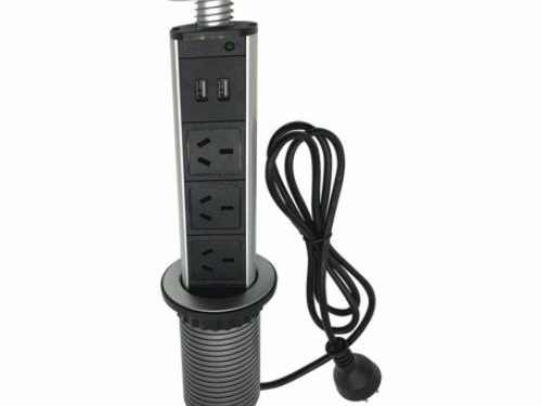 ESTACION DE CARGA TELESCOPICA 3TOMA + 2USB 5V 2A-DE EMBUTIR- NEGRO