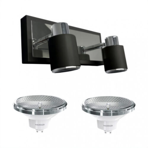 pack x 4 aplique de pared 2 luces negro + 8 lampara gu10 calida pack x 4 aplique de pared 2 luces negro + 8 lampara gu10 calida