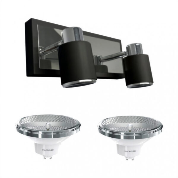 pack x 4 aplique de pared 2 luces negro + 8 lampara gu10 calida